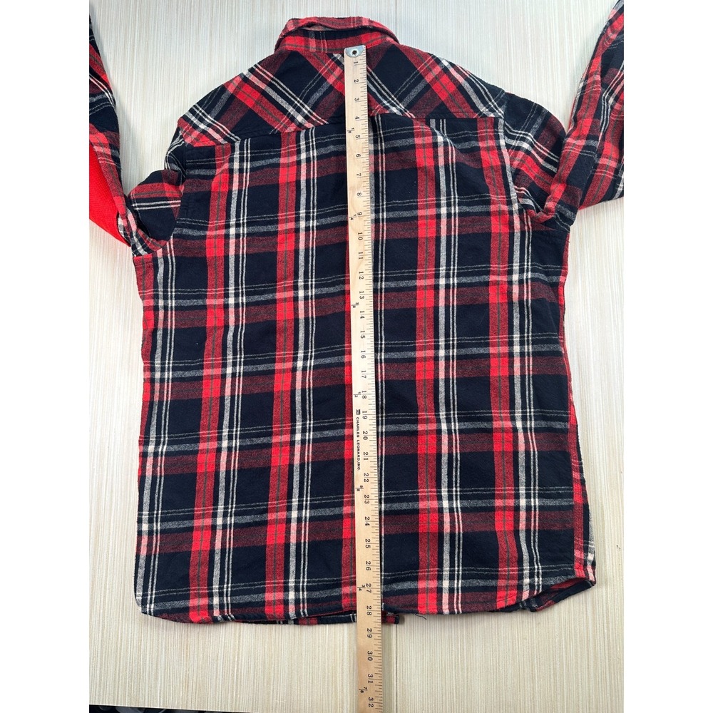 Rocawear Flannel Shirt Mens Large Red Blue Plaid Patch Sleeve Pockets Button-Up - Picture 4 of 4